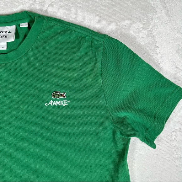 Awake NY Lacoste Men Casual T-Shirt Crew Neck Short Sleeve Embroidered Green XS - Picture 2 of 12